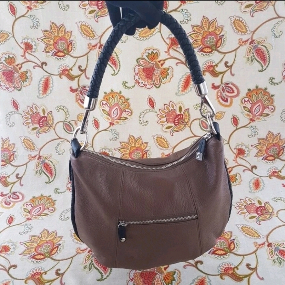 Soprano Brown Leather Shoulder Bag with Braided Strap